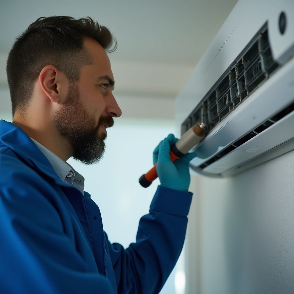 Techniker bei der Klimaanlagenreinigung